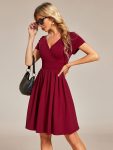 V-Neck Short Sleeves A-Line Mini Summer 2024 Casual Dress – Burgundy