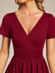 V-Neck Short Sleeves A-Line Mini Summer 2024 Casual Dress – Burgundy