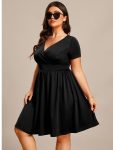 V-Neck Short Sleeves A-Line Mini Summer 2024 Casual Dress – Black