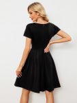 V-Neck Short Sleeves A-Line Mini Summer 2024 Casual Dress – Black