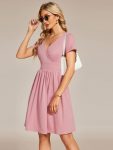 V-Neck Short Sleeves A-Line Mini Summer 2024 Casual Dress – Dusty Rose