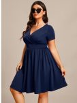 V-Neck Short Sleeves A-Line Mini Summer 2024 Casual Dress – Navy Blue