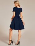 V-Neck Short Sleeves A-Line Mini Summer 2024 Casual Dress – Navy Blue