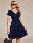 V-Neck Short Sleeves A-Line Mini Summer 2024 Casual Dress – Navy Blue