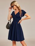 V-Neck Short Sleeves A-Line Mini Summer 2024 Casual Dress – Navy Blue