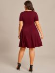 Rhinestone Neckline Short Sleeves A-Line Mini Summer 2024 Casual Dresses – Burgundy