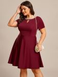 Rhinestone Neckline Short Sleeves A-Line Mini Summer 2024 Casual Dresses – Burgundy