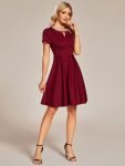 Rhinestone Neckline Short Sleeves A-Line Mini Summer 2024 Casual Dresses – Burgundy