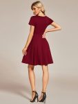 Rhinestone Neckline Short Sleeves A-Line Mini Summer 2024 Casual Dresses – Burgundy