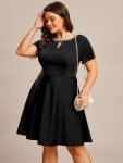 Rhinestone Neckline Short Sleeves A-Line Mini Summer 2024 Casual Dresses – Black