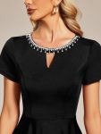 Rhinestone Neckline Short Sleeves A-Line Mini Summer 2024 Casual Dresses – Black