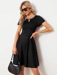 Rhinestone Neckline Short Sleeves A-Line Mini Summer 2024 Casual Dresses – Black