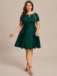 Rhinestone Neckline Short Sleeves A-Line Mini Summer 2024 Casual Dresses – Dark Green