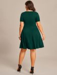 Rhinestone Neckline Short Sleeves A-Line Mini Summer 2024 Casual Dresses – Dark Green