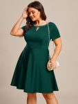 Rhinestone Neckline Short Sleeves A-Line Mini Summer 2024 Casual Dresses – Dark Green