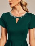 Rhinestone Neckline Short Sleeves A-Line Mini Summer 2024 Casual Dresses – Dark Green