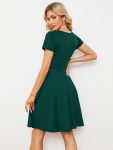 Rhinestone Neckline Short Sleeves A-Line Mini Summer 2024 Casual Dresses – Dark Green