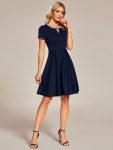 Rhinestone Neckline Short Sleeves A-Line Mini Summer 2024 Casual Dresses – Navy Blue