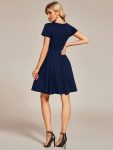 Rhinestone Neckline Short Sleeves A-Line Mini Summer 2024 Casual Dresses – Navy Blue