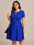 Rhinestone Neckline Short Sleeves A-Line Mini Summer 2024 Casual Dresses – Sapphire Blue