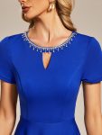 Rhinestone Neckline Short Sleeves A-Line Mini Summer 2024 Casual Dresses – Sapphire Blue