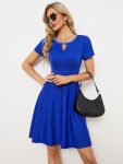 Rhinestone Neckline Short Sleeves A-Line Mini Summer 2024 Casual Dresses – Sapphire Blue