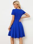 Rhinestone Neckline Short Sleeves A-Line Mini Summer 2024 Casual Dresses – Sapphire Blue