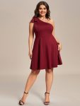 One Shoulder with Bowknot Sleeveless A-Line Summer Mini Dress – Burgundy