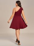 One Shoulder with Bowknot Sleeveless A-Line Summer Mini Dress – Burgundy