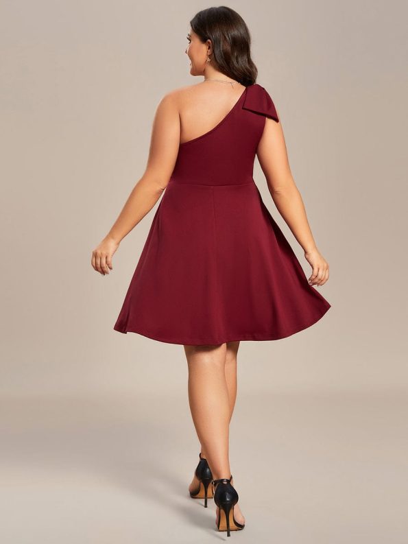 One Shoulder with Bowknot Sleeveless A-Line Summer Mini Dress - Burgundy