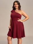 One Shoulder with Bowknot Sleeveless A-Line Summer Mini Dress – Burgundy