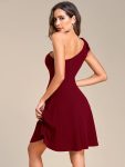 One Shoulder with Bowknot Sleeveless A-Line Summer Mini Dress – Burgundy