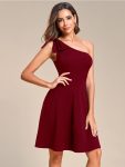 One Shoulder with Bowknot Sleeveless A-Line Summer Mini Dress – Burgundy