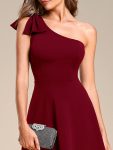 One Shoulder with Bowknot Sleeveless A-Line Summer Mini Dress – Burgundy