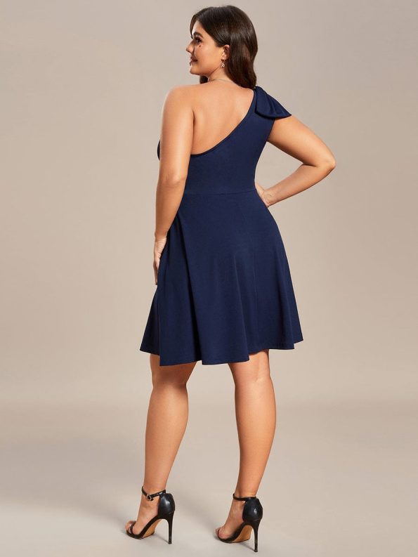 One Shoulder with Bowknot Sleeveless A-Line Summer Mini Dress - Navy Blue