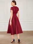 Romantic V-neck Lace Bodice Wedding Guest Dress with Pockets – Burgundy