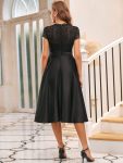 Romantic V-neck Lace Bodice Wedding Guest Dress with Pockets – Black