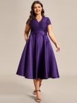 Plus Size V-neck Lace Bodice A-line Cocktail Dress with Pockets – Dark Purple