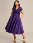 Plus Size V-neck Lace Bodice A-line Cocktail Dress with Pockets – Dark Purple