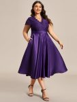 Plus Size V-neck Lace Bodice A-line Cocktail Dress with Pockets – Dark Purple