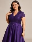 Plus Size V-neck Lace Bodice A-line Cocktail Dress with Pockets – Dark Purple