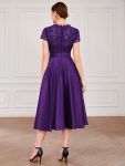 Romantic V-neck Lace Bodice Wedding Guest Dress with Pockets – Dark Purple