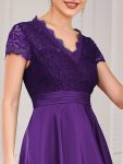 Romantic V-neck Lace Bodice Wedding Guest Dress with Pockets – Dark Purple