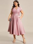 Romantic V-neck Lace Bodice Wedding Guest Dress with Pockets – Purple Orchid