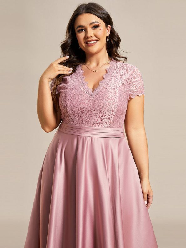 Romantic V-neck Lace Bodice Wedding Guest Dress with Pockets - Purple Orchid