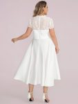 Plus Size V-neck Lace Bodice A-line Cocktail Dress with Pockets – White