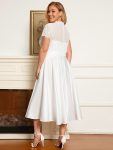 Romantic V-neck Lace Bodice Wedding Guest Dress with Pockets – White