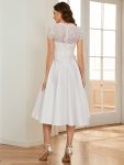 Romantic V-neck Lace Bodice Wedding Guest Dress with Pockets – White