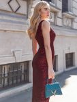 Fancy One Shoulder Sequin Long Evening Dress – Burgundy