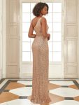 Fancy One Shoulder Sequin Long Evening Dress – Rose Gold